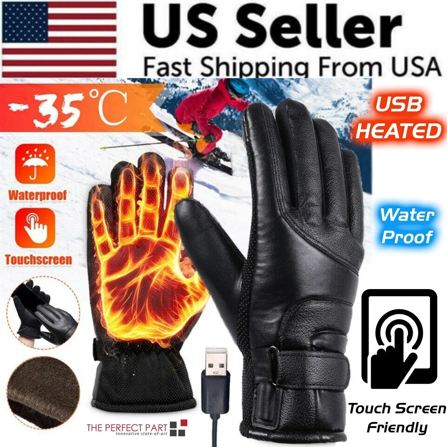 Electric USB Heated Gloves – Winter Warming Thermal Ski & Snow Hand Protection, Windproof & Rechargeable